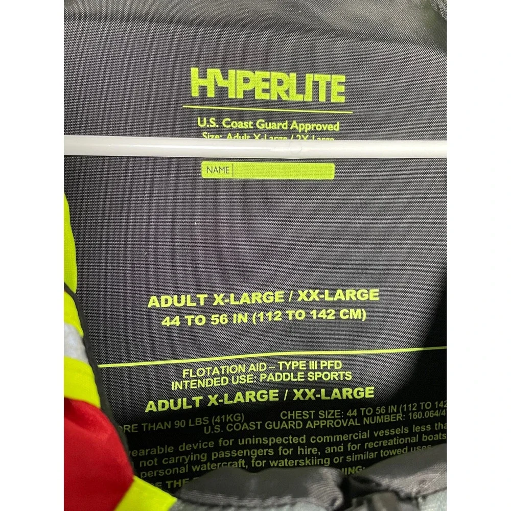Hyperlite Life Vest Adult XL/XXL Red Grey PFD Type III USCG Approved 3046